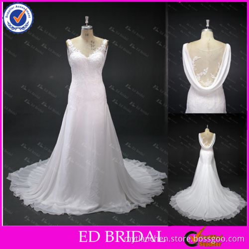 LN29 Sexy See Through Back Lace Applique V Neck Cowl Drop Back A Line New Pattern Real Sample Chiffon Wedding Dress